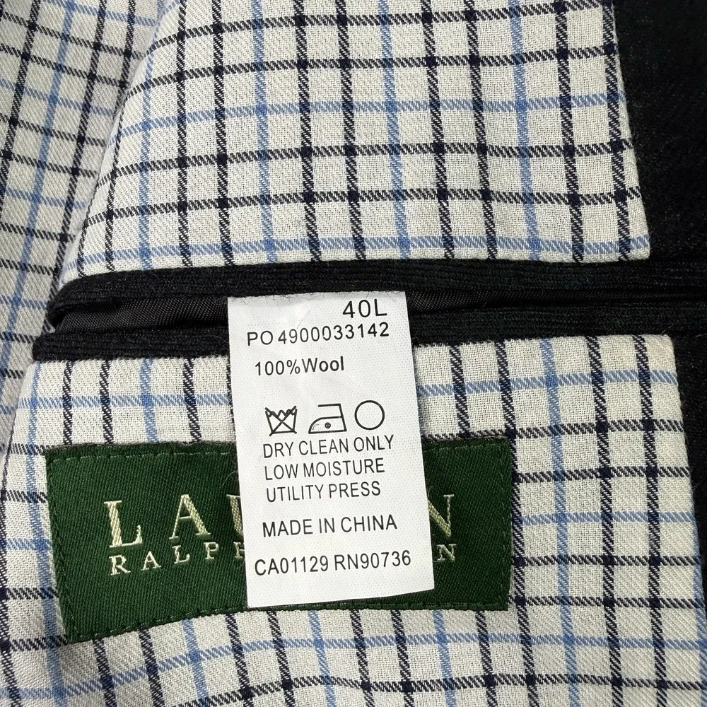 Lauren Ralph Lauren Blazer Mens 40L Blue Green Plaid Wool Sport Coat Glen Check‎